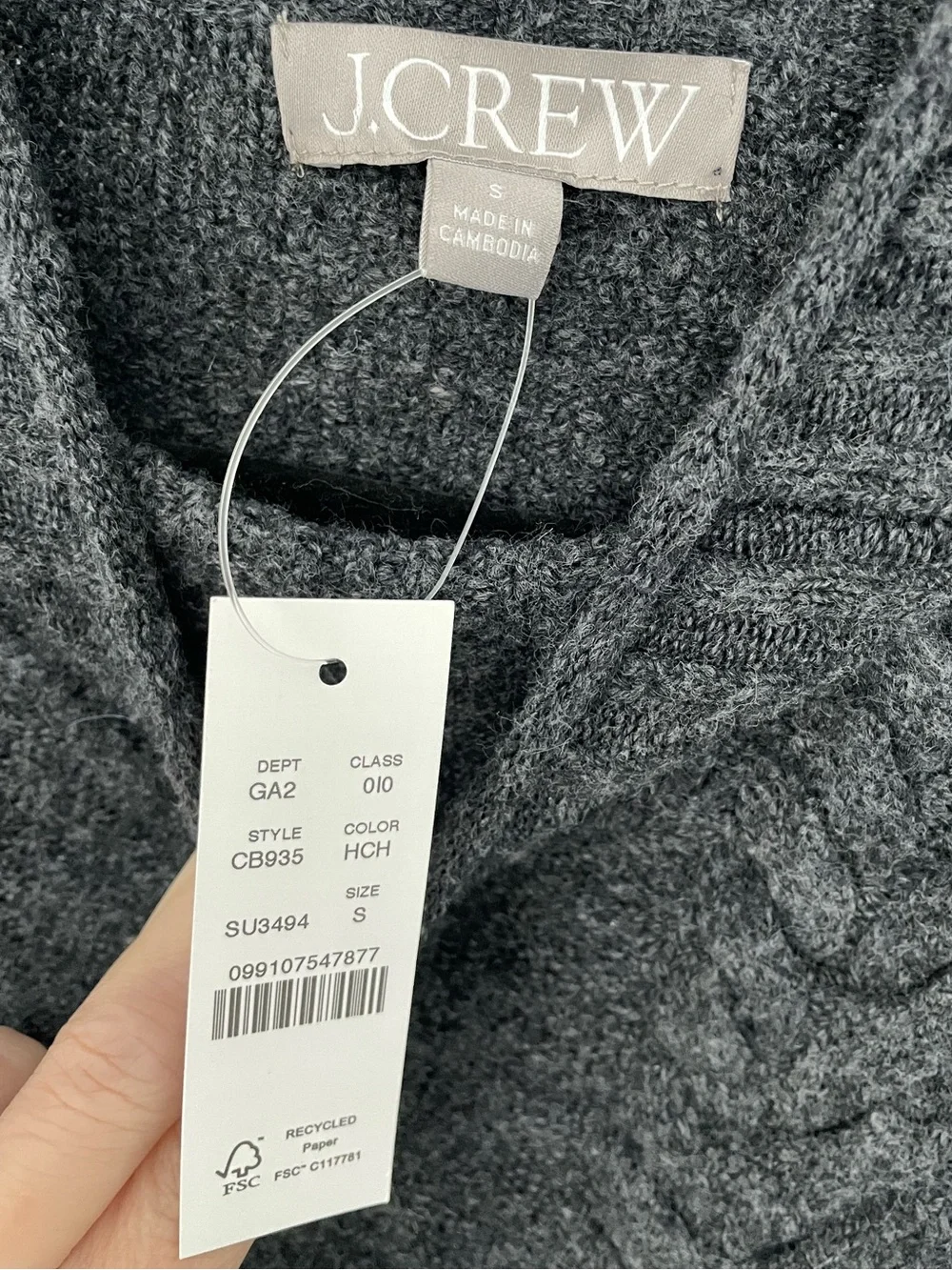 NEW J. Crew Cable-knit Rollneck sweater in Supersoft yarn Charcoal Gray NWT